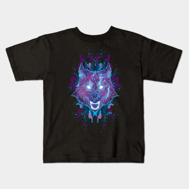 Starry Wolf Kids T-Shirt by RioBurton